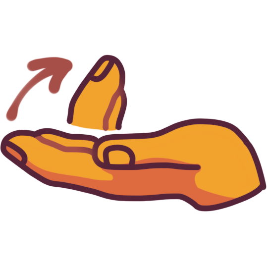 a hand held out with fingers bent in a “come here” motion.